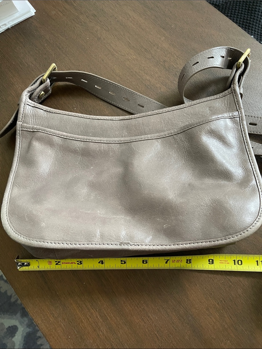 HOBO Taupe Leather Shoulder Bag with Adjustable Strap